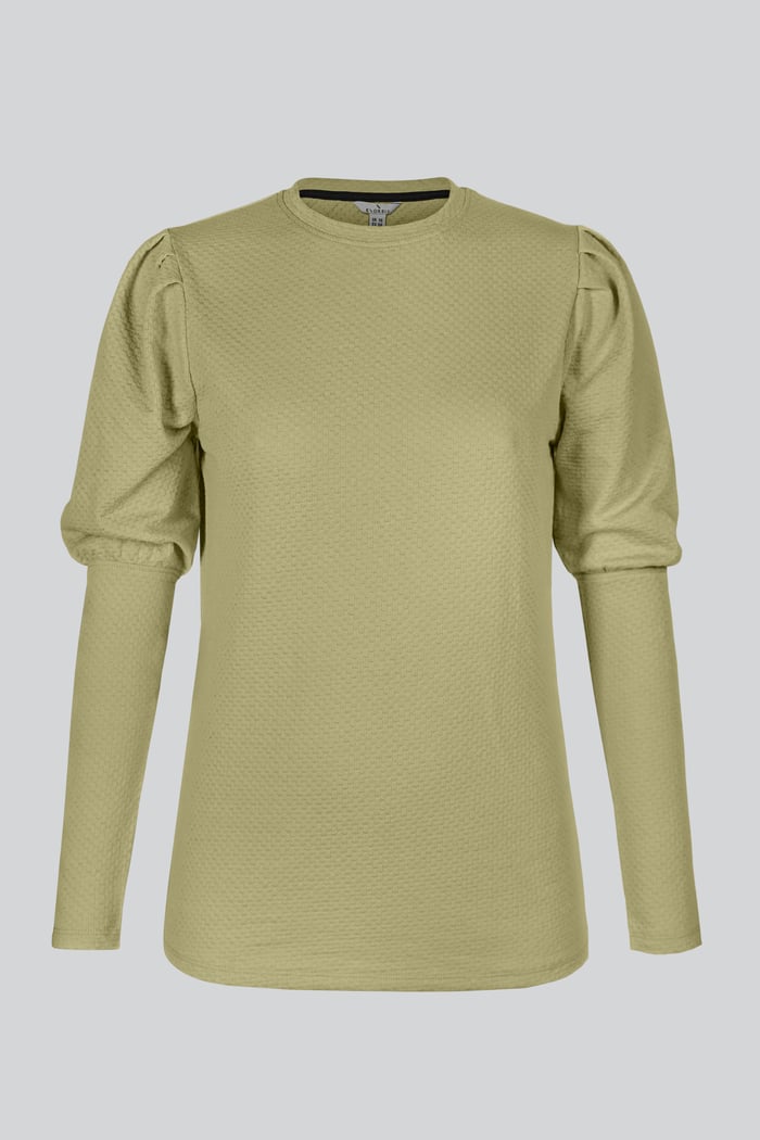 Long Sleeve Crew Neck Jersey Top With Puff Sleeve