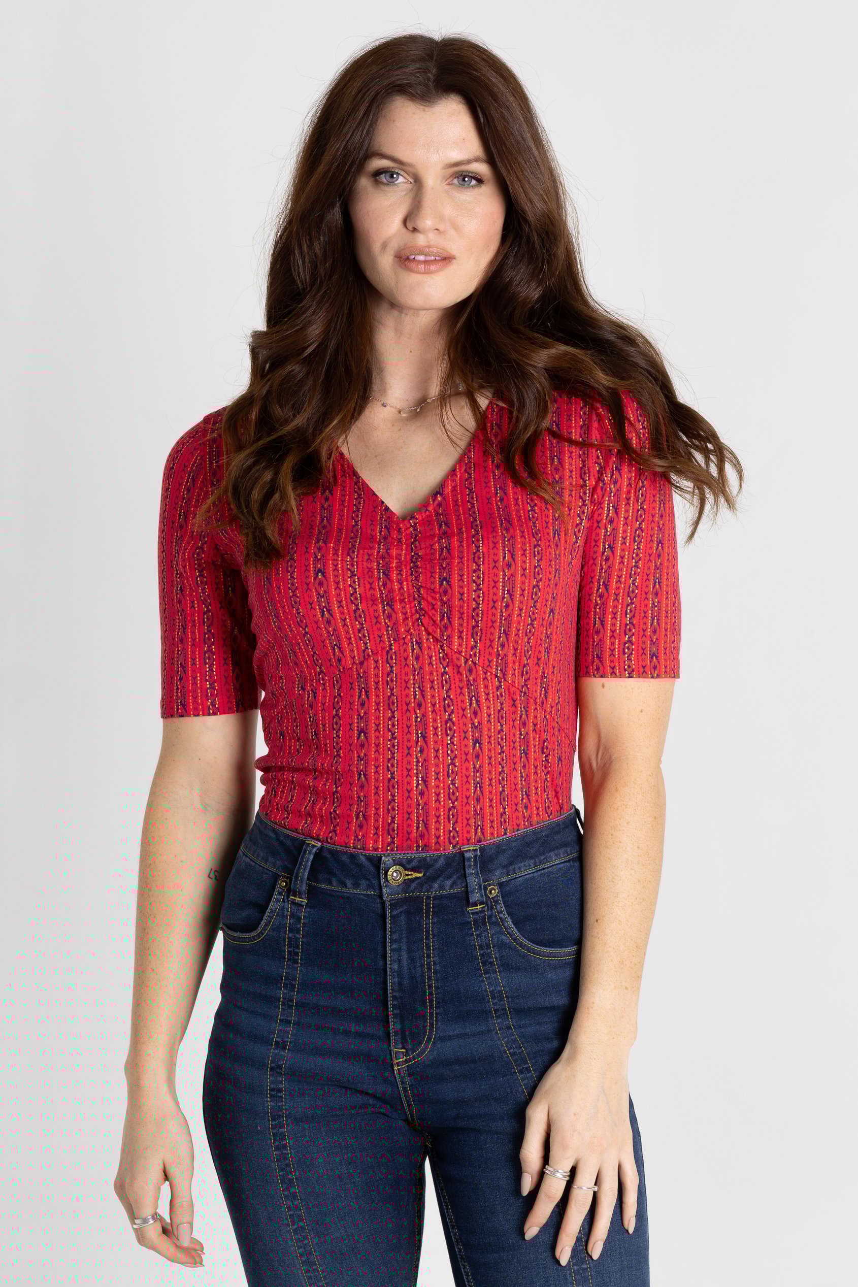 Short Sleeve Shimmer Printed Viscose Top