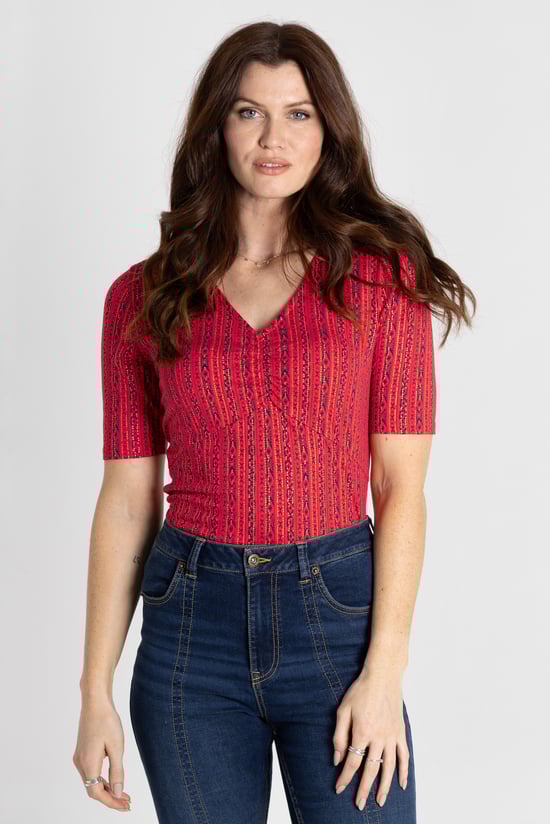 Short Sleeve Shimmer Printed Viscose Top