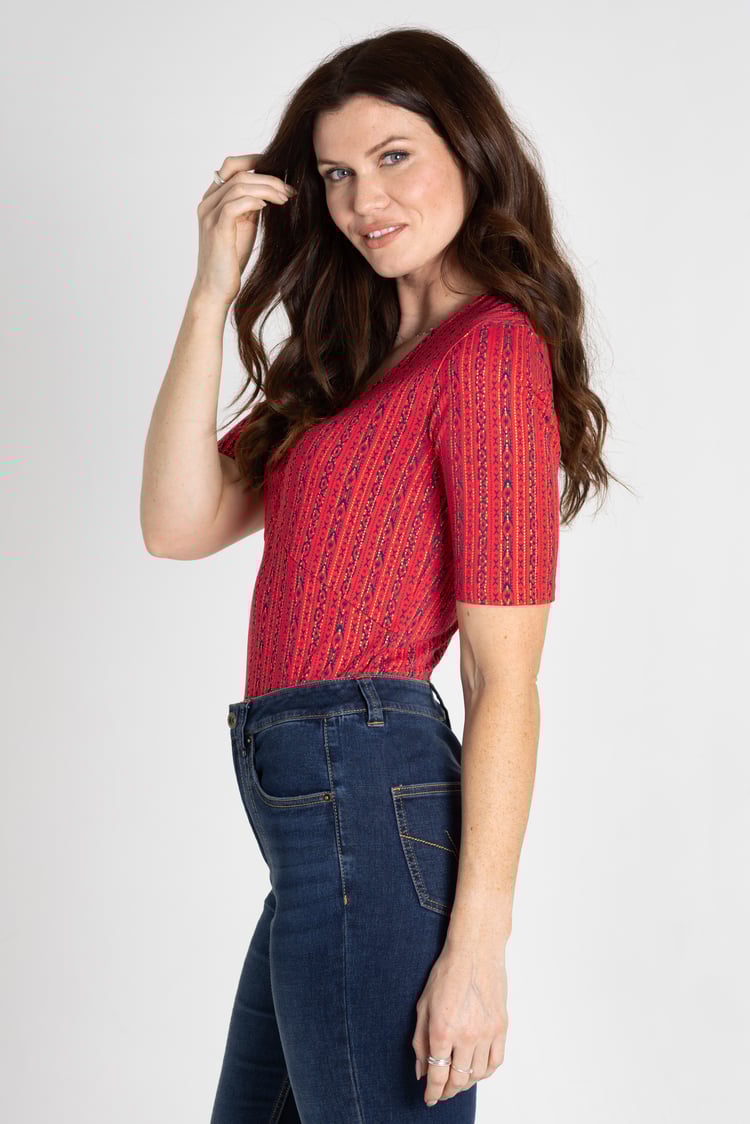 Short Sleeve Shimmer Printed Viscose Top