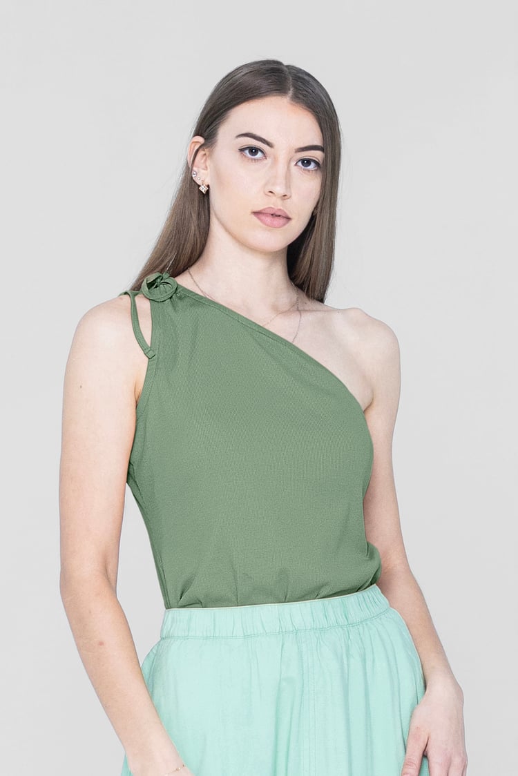 Knotted One Shoulder Rib Vest