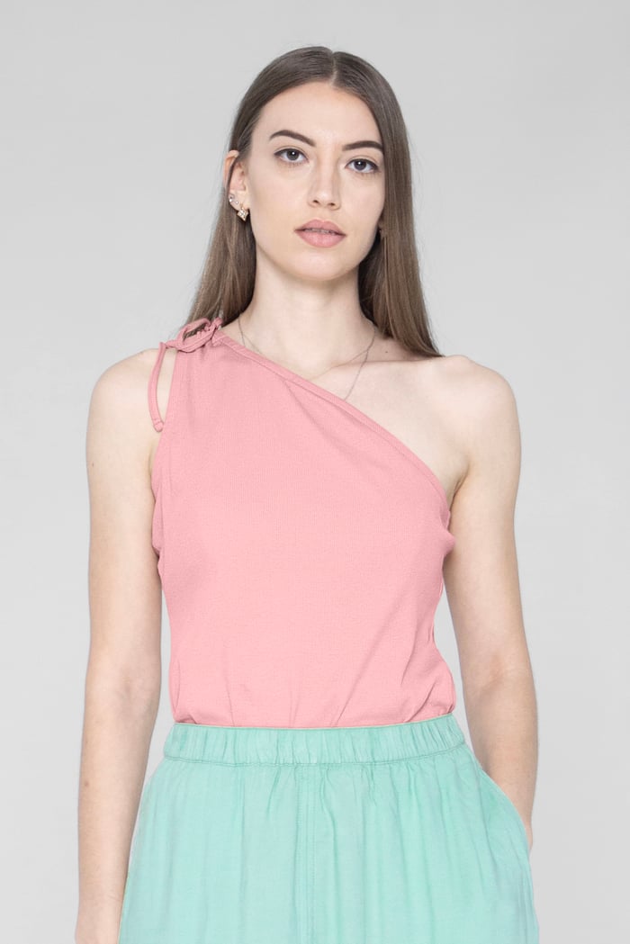 Knotted One Shoulder Rib Vest