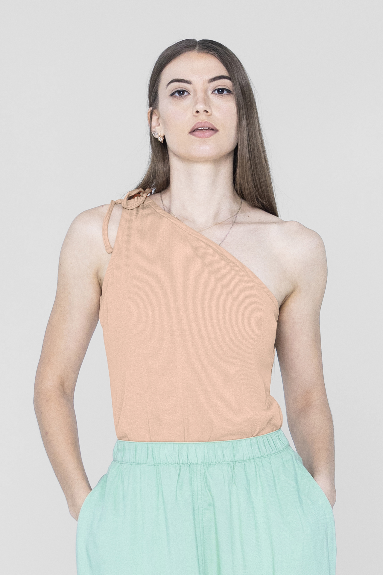 Knotted One Shoulder Rib Vest