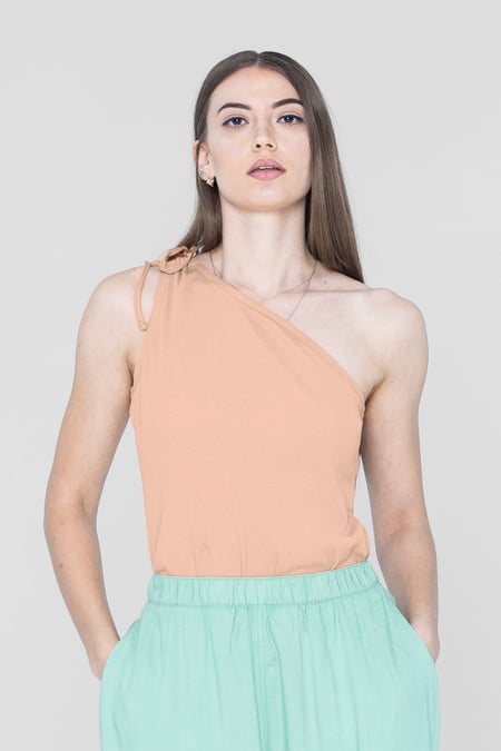 Cream Knotted One Shoulder Rib Vest