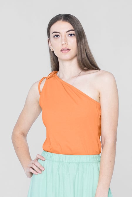 Cream Knotted One Shoulder Rib Vest