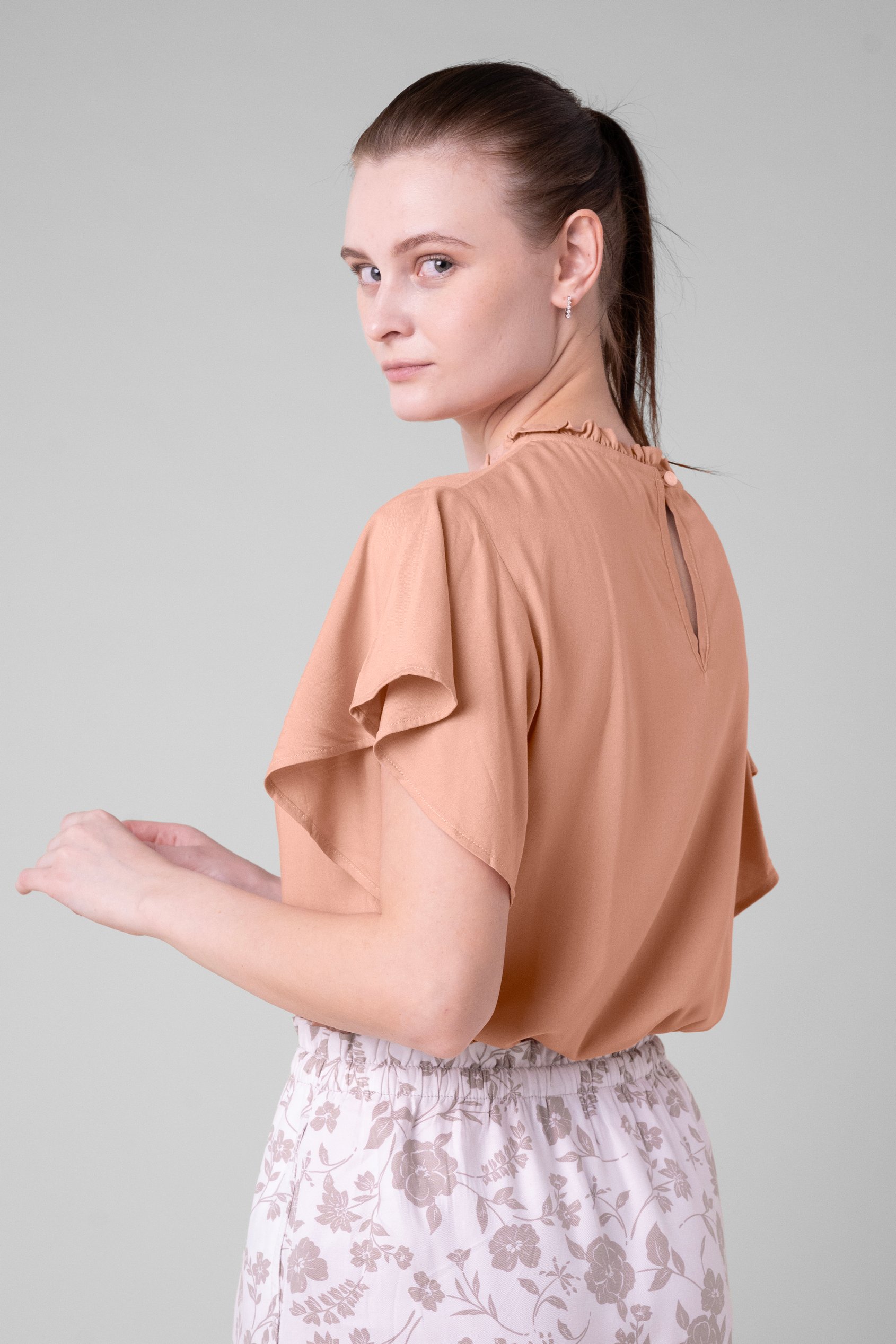 Womens Ruffle Stand Collar Tops