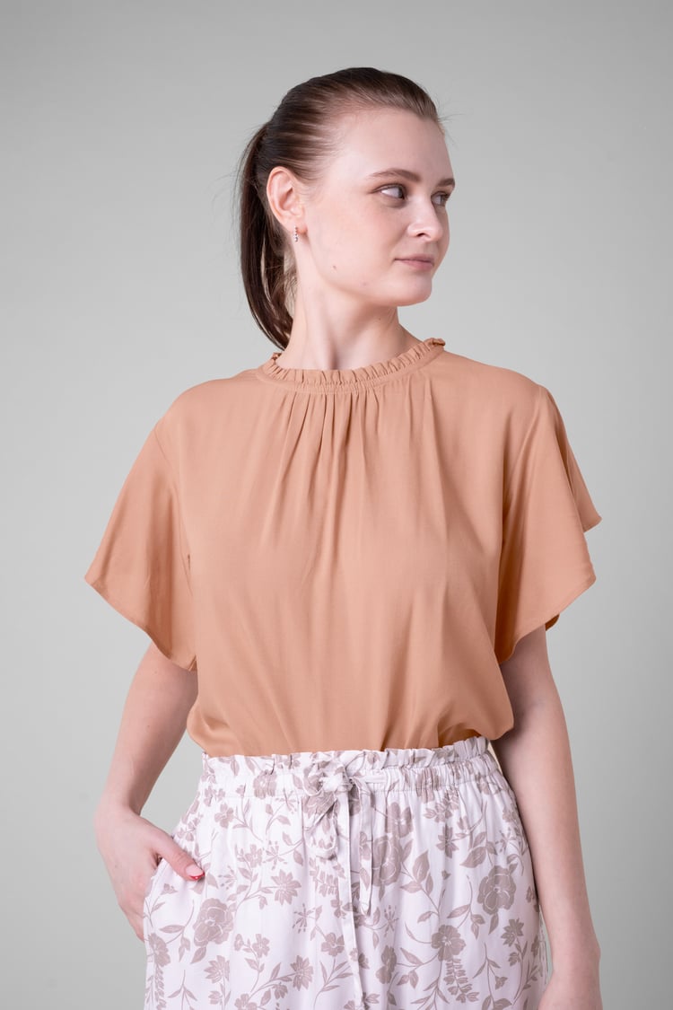 Womens Ruffle Stand Collar Tops