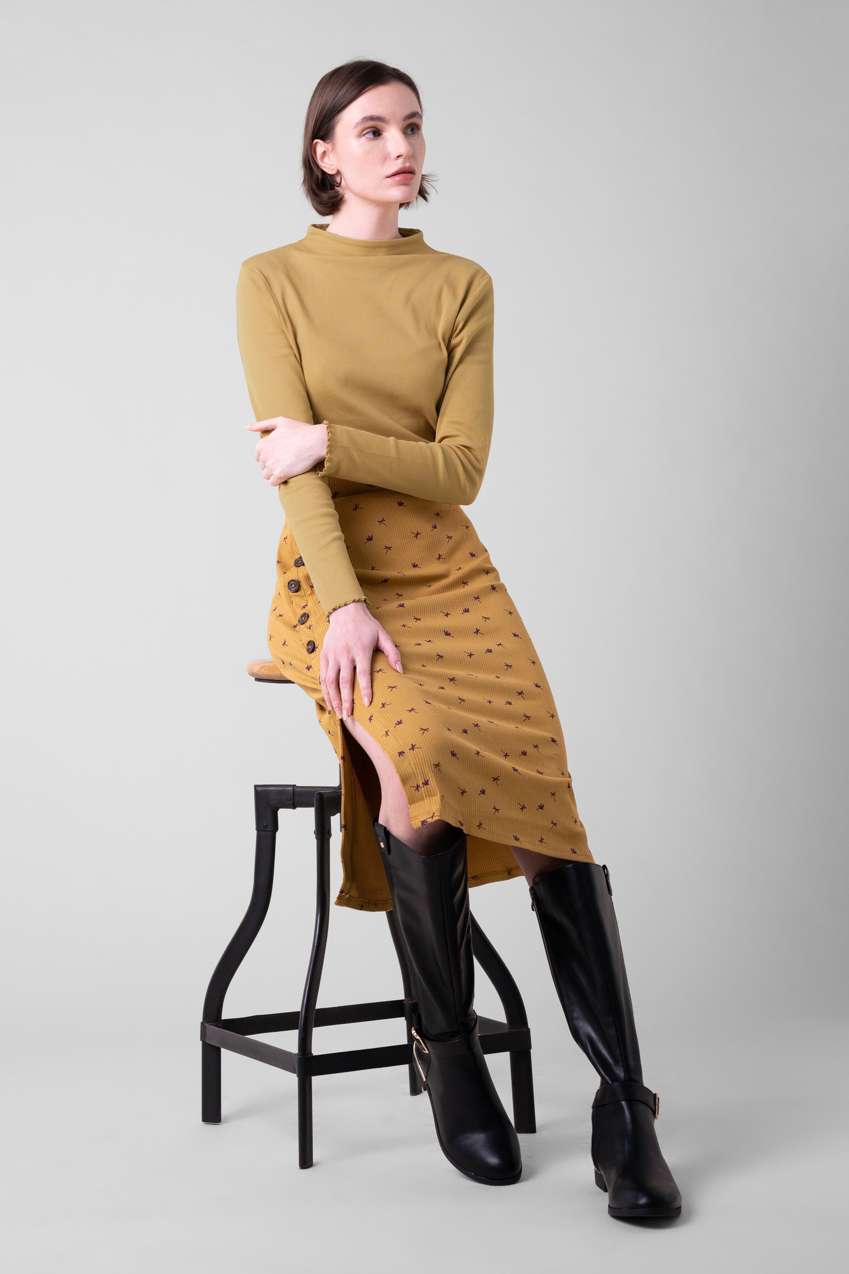 Womens High Neck Ribbed Top