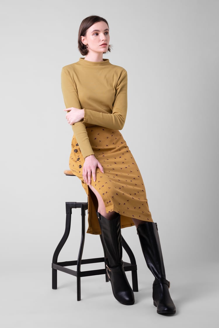 Womens High Neck Ribbed Top