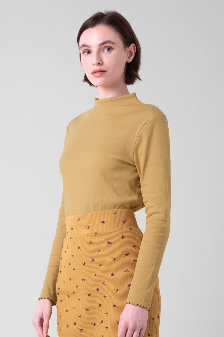 Womens High Neck Ribbed Top