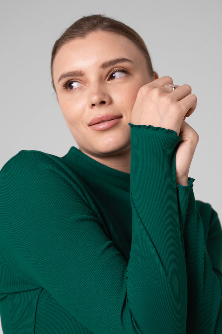 Womens High Neck Ribbed Top