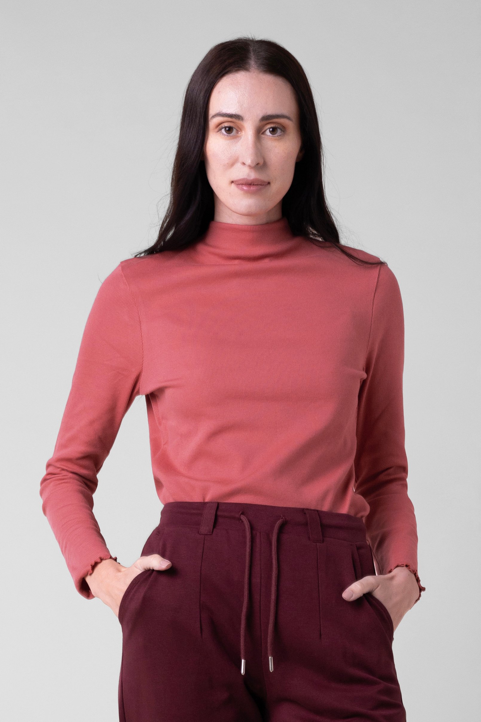 Womens High Neck Ribbed Top