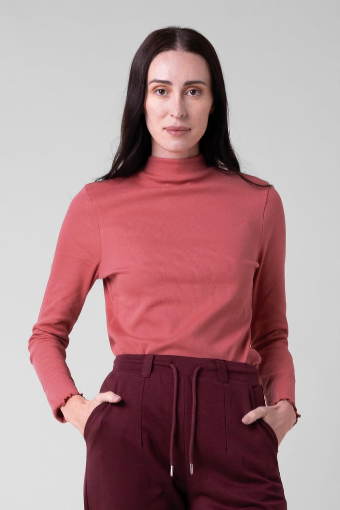 Womens High Neck Ribbed Top