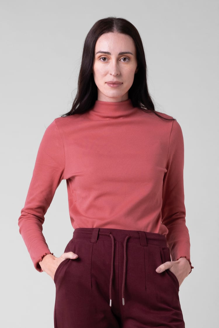 Womens High Neck Ribbed Top