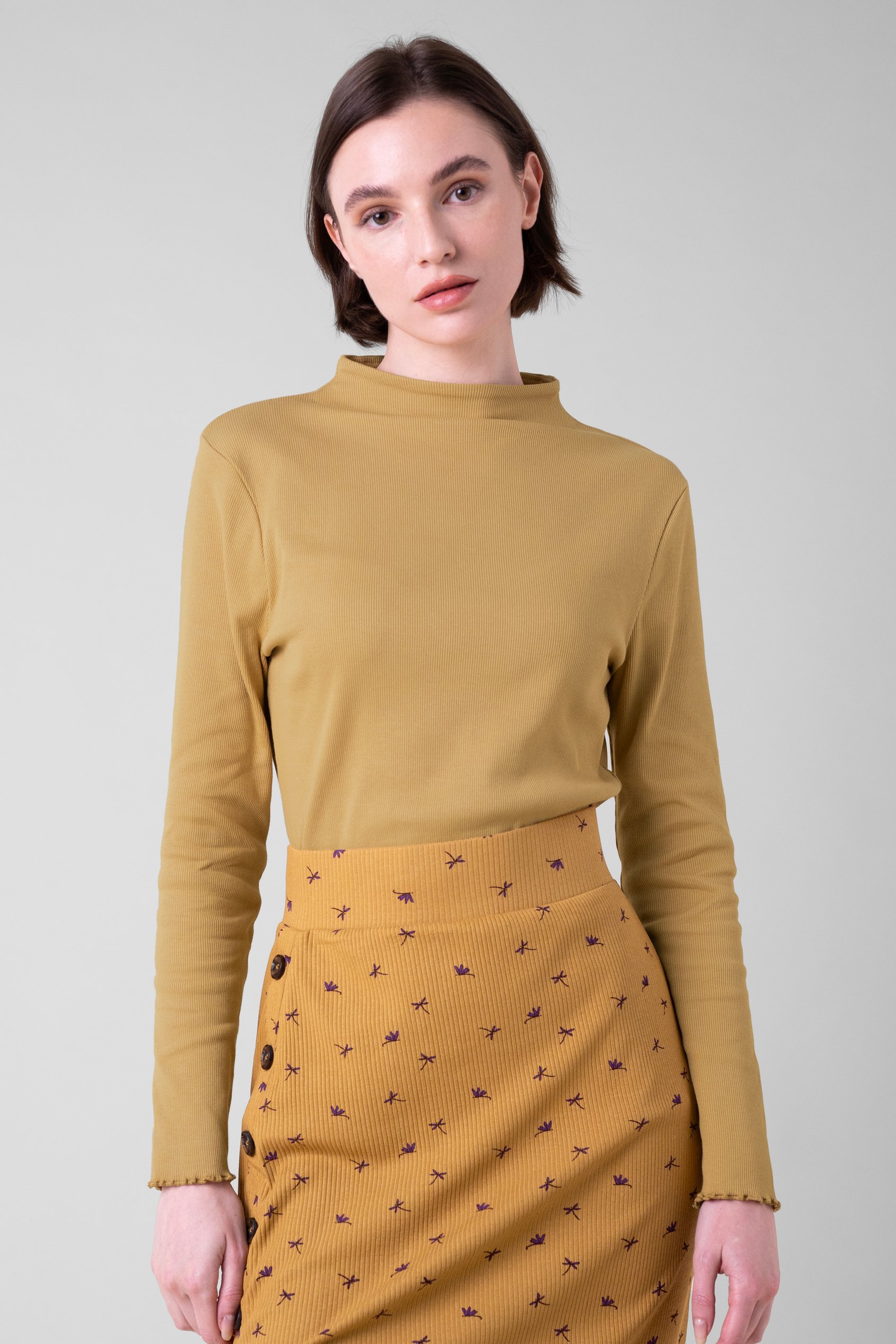 Womens High Neck Ribbed Top