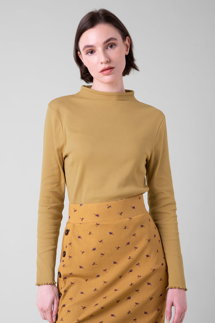 Womens High Neck Ribbed Top