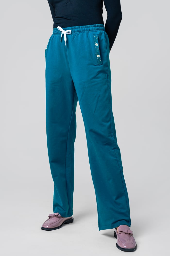 Stretchy Embroidery Design Details Trousers