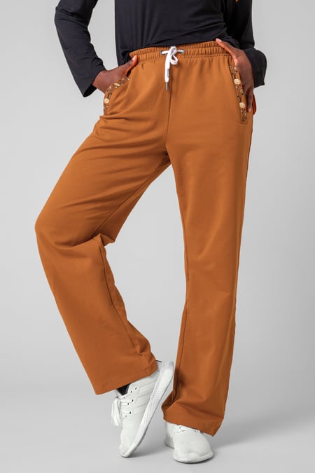 Orange Stretchy Embroidery Design Details Trousers