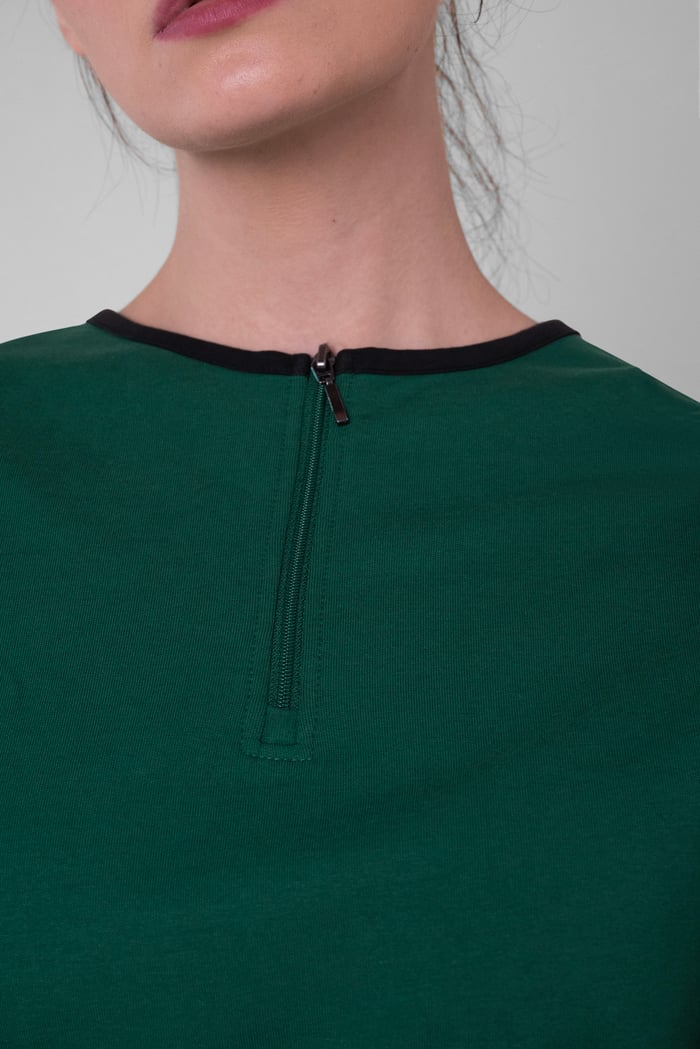 Womens Drop Shoulder Zip Through Top