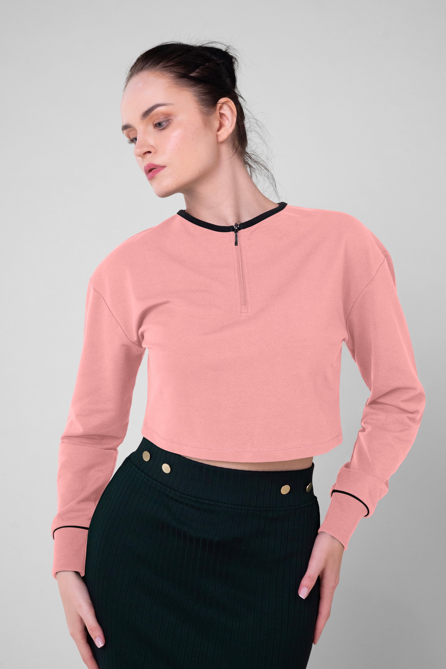 Womens Drop Shoulder Zip Through Top