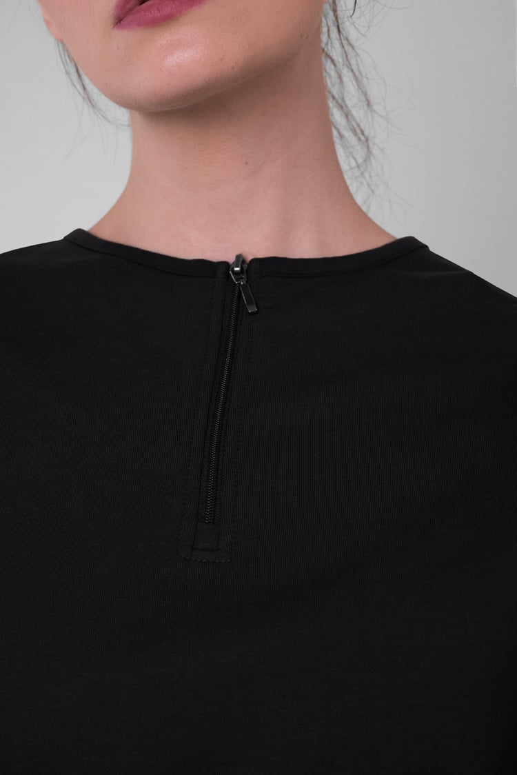 Womens Drop Shoulder Zip Through Top