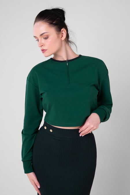 Womens Black Drop Shoulder Zip Through Top