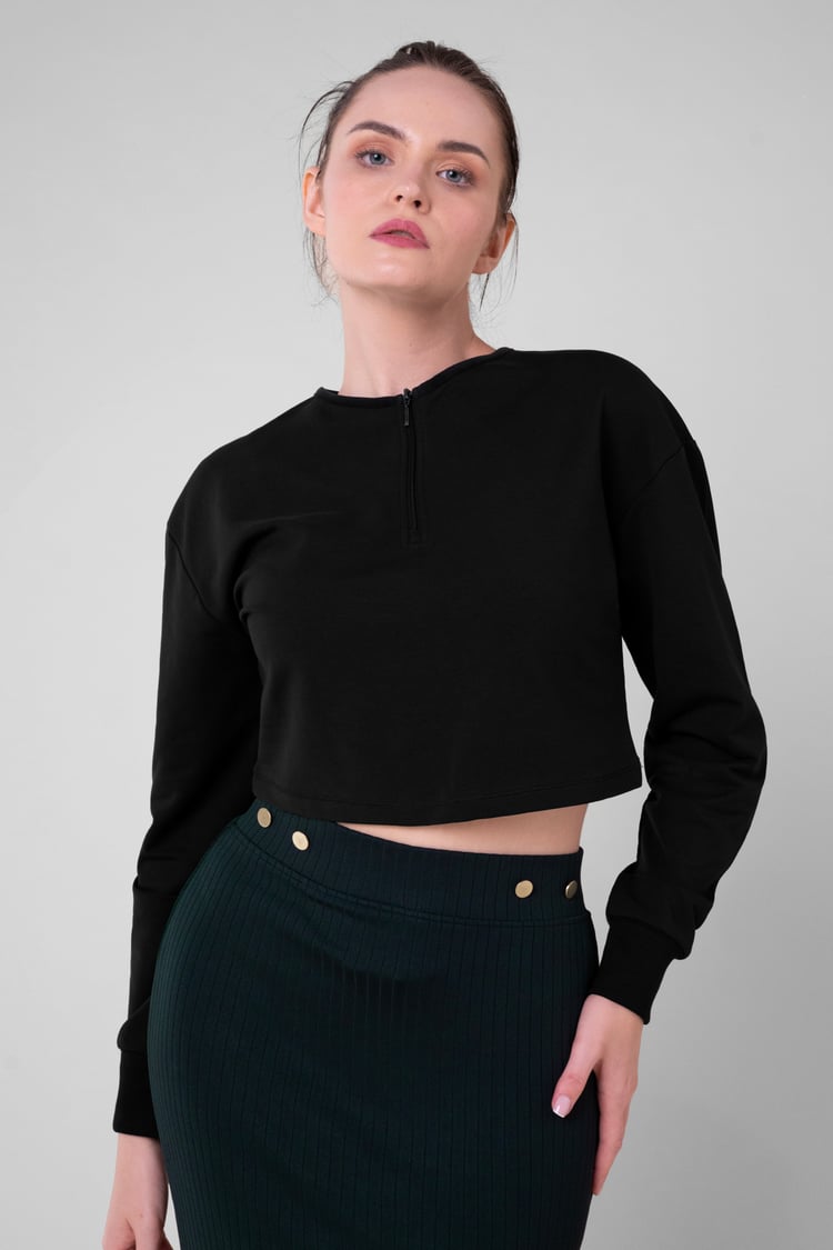 Womens Drop Shoulder Zip Through Top