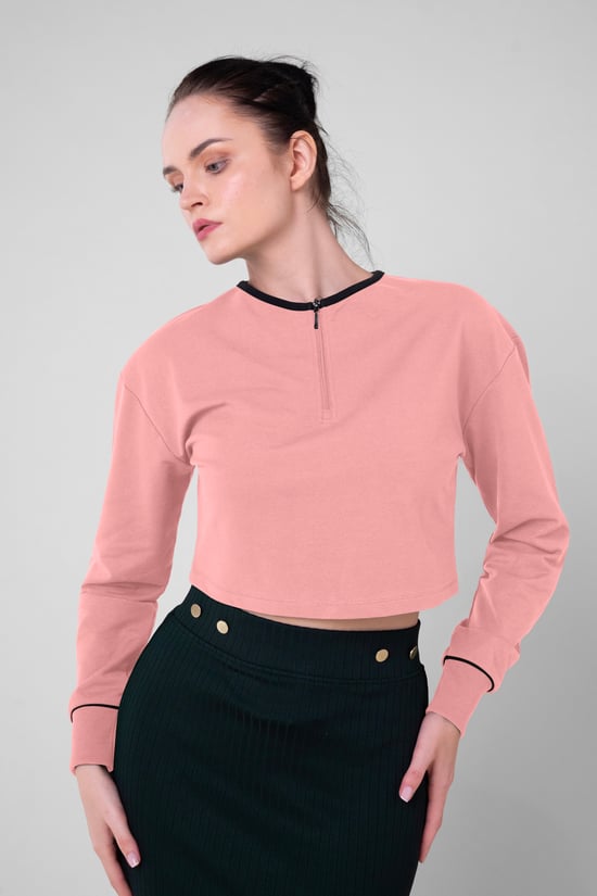 Womens Drop Shoulder Zip Through Top