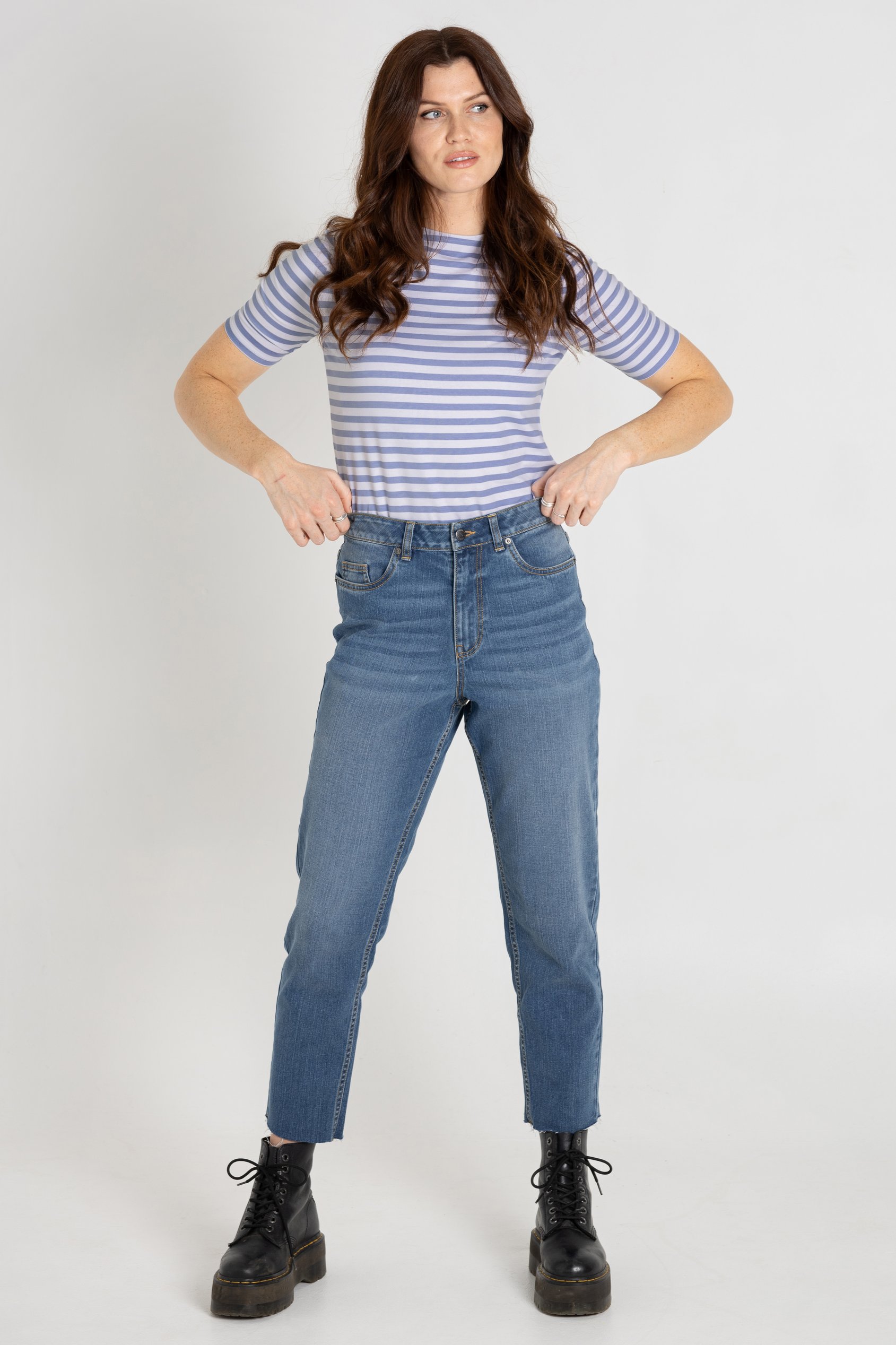 Stripe Jersey Button Back T-Shirt Top