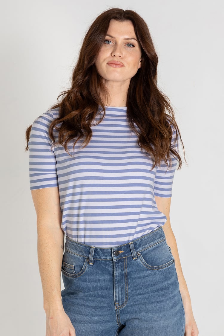 Stripe Jersey Button Back T-Shirt Top