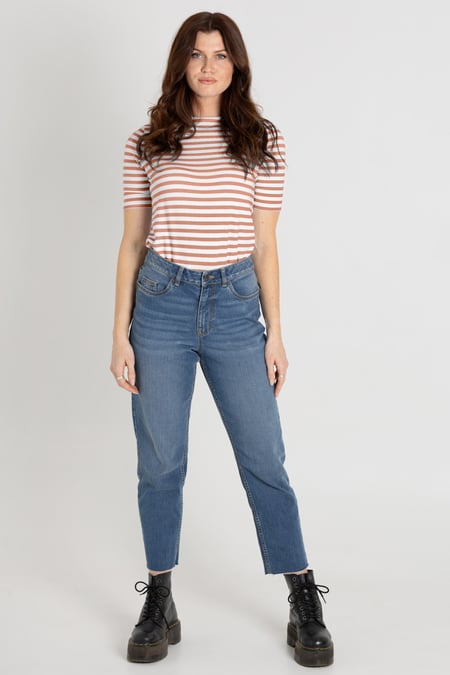 Orange Stripe Jersey Button Back T-Shirt Top