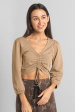 Womens Ruched Long Sleeve Crop Top