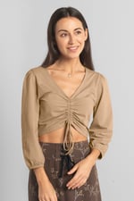 Womens Ruched Long Sleeve Crop Top