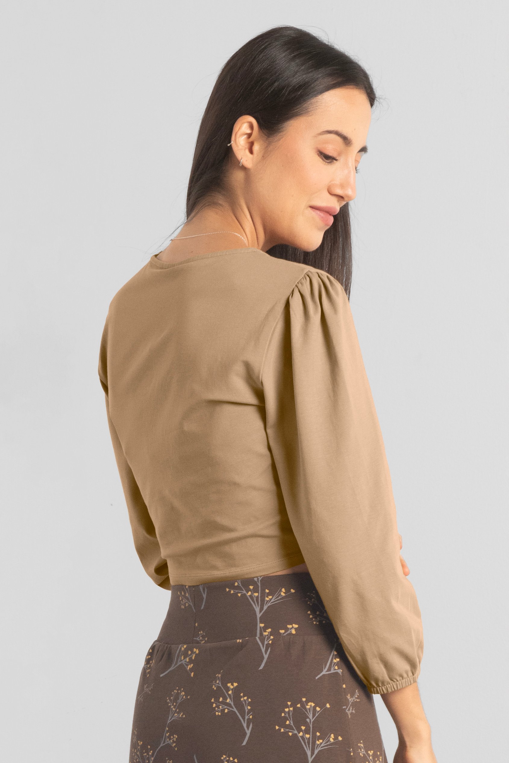 Womens Ruched Long Sleeve Crop Top