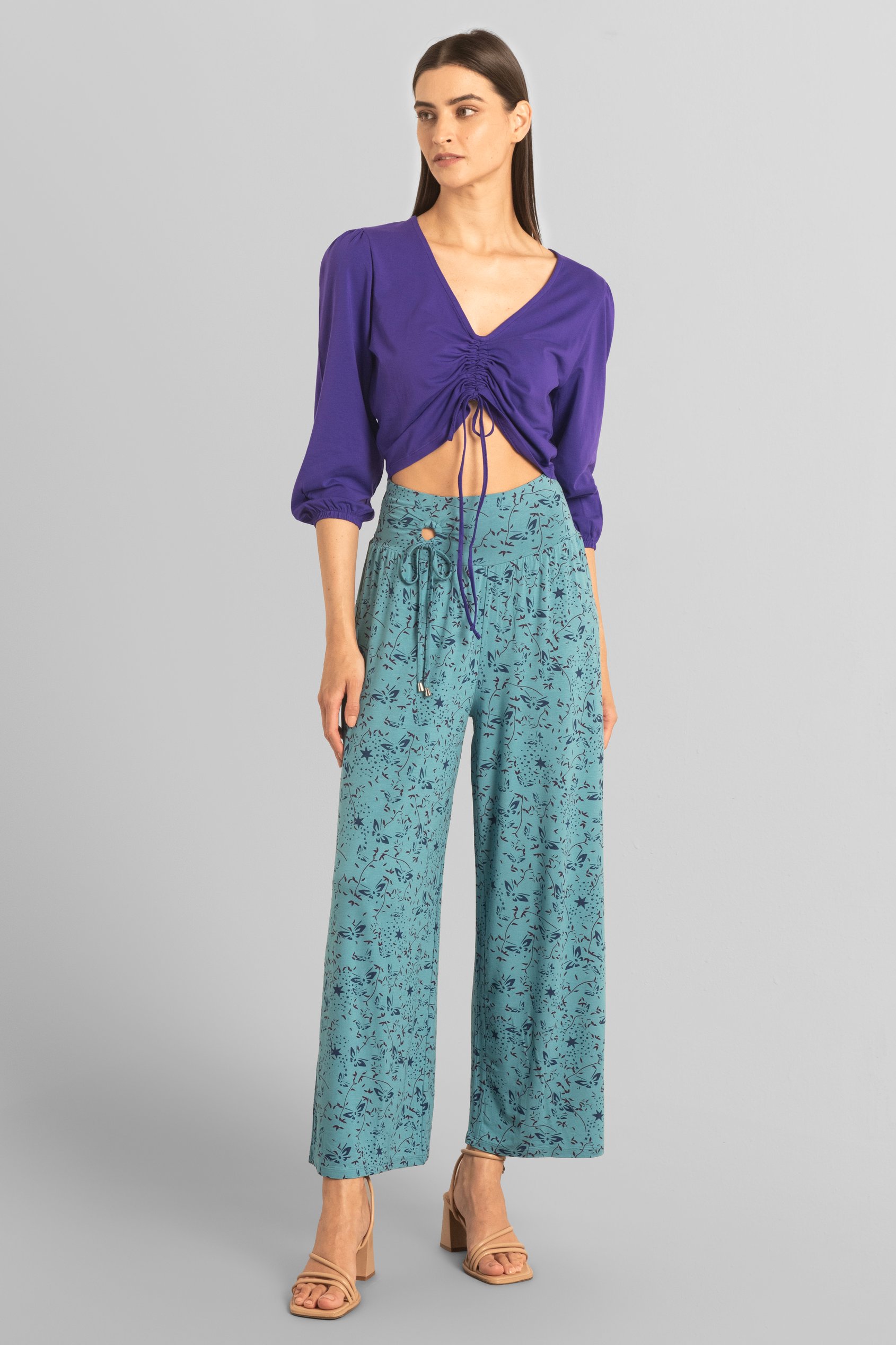 Womens Ruched Long Sleeve Crop Top