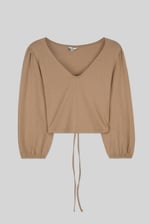 Womens Ruched Long Sleeve Crop Top