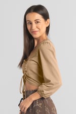 Womens Ruched Long Sleeve Crop Top