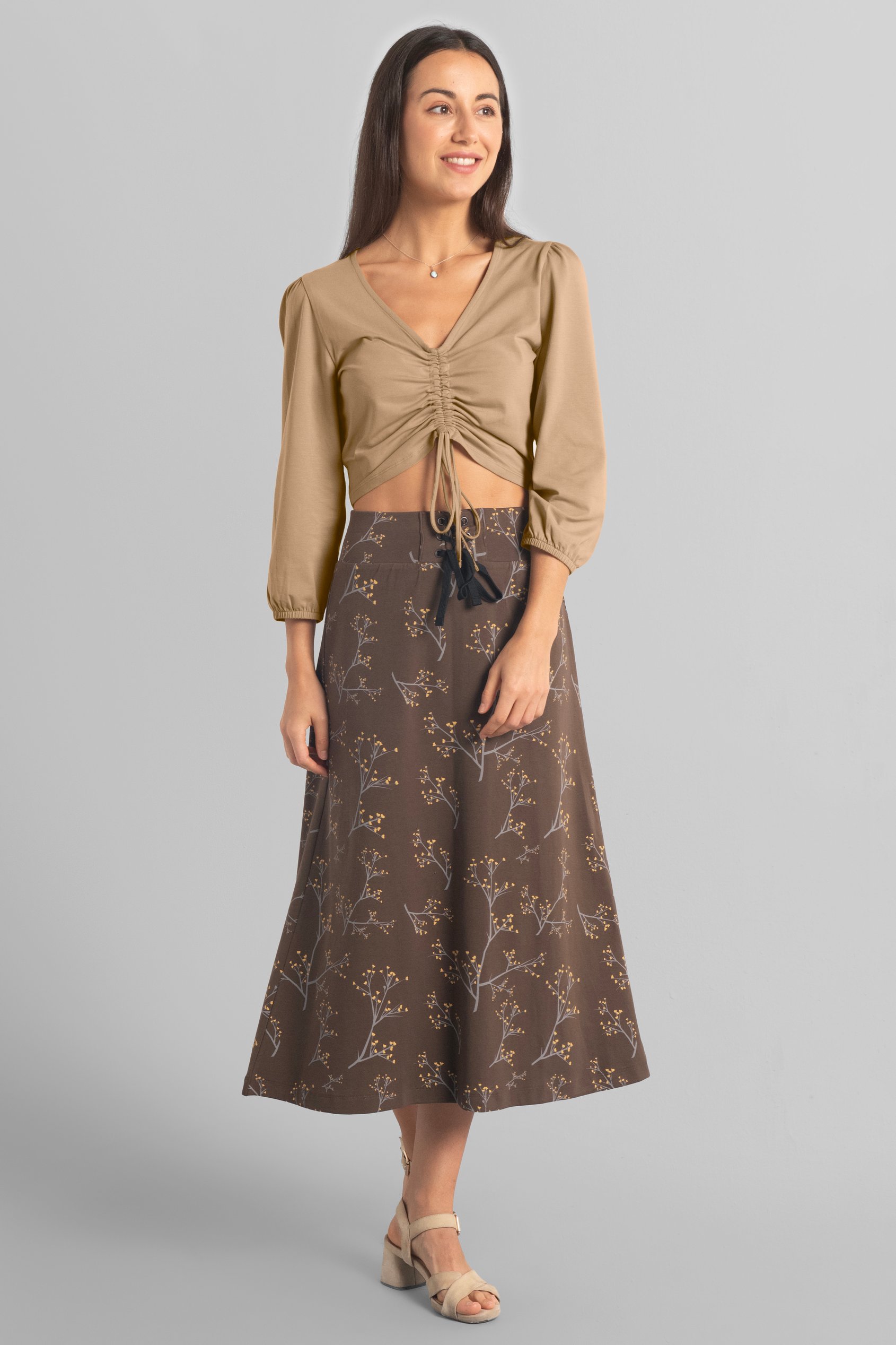 Womens Ruched Long Sleeve Crop Top