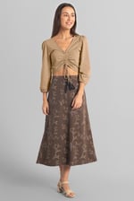 Womens Ruched Long Sleeve Crop Top