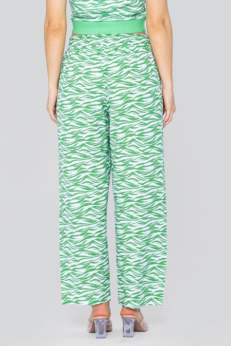 Green Zebra Print Straight leg Trousers