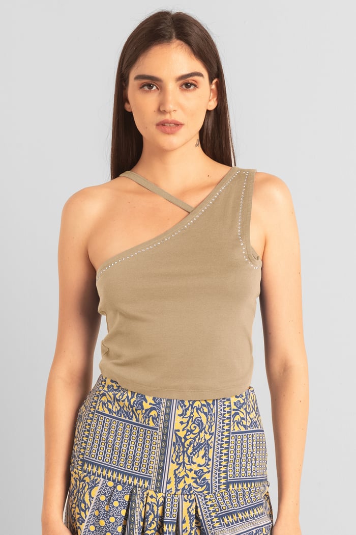 Solid ​Knitted Asymmetrical Tank Top