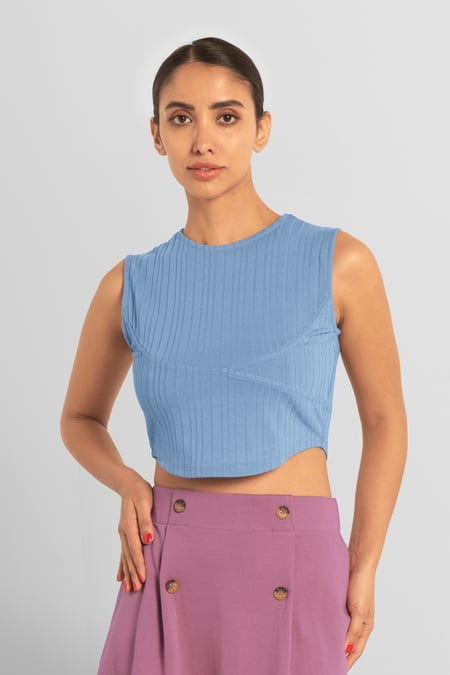 Blue Sleeveless Curve Hem Workout Top