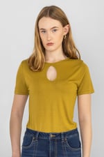 Key Hole Detail Short Sleeve Viscose Top