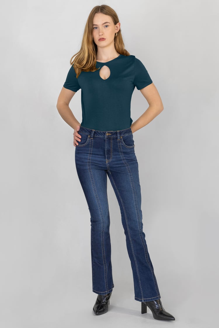 Key Hole Detail Short Sleeve Viscose Top