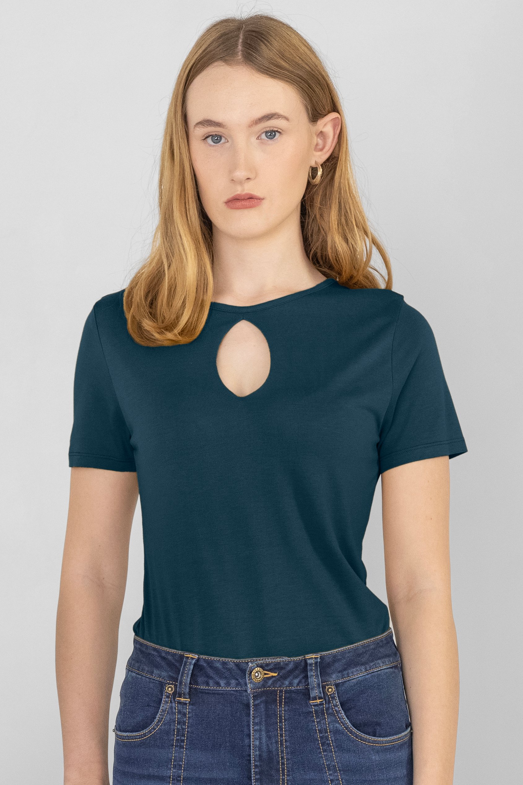 Key Hole Detail Short Sleeve Viscose Top