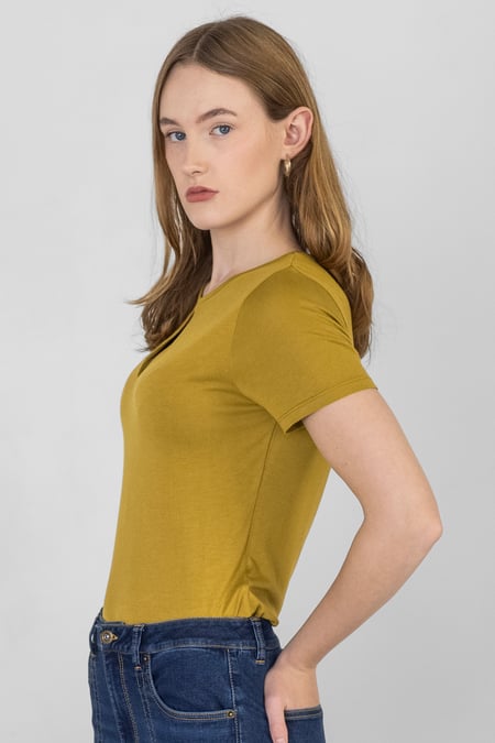 Yellow Key Hole Detail Short Sleeve Viscose Top
