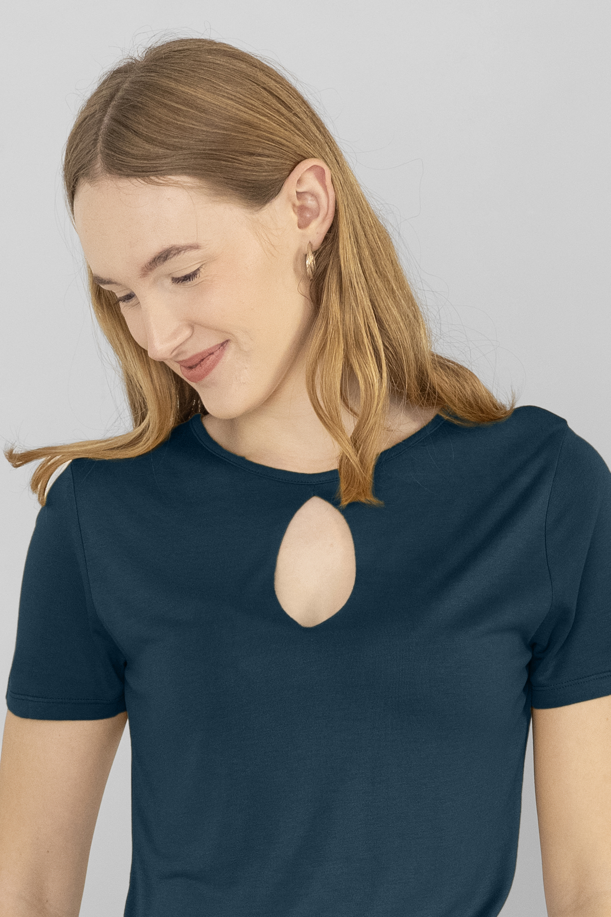 Key Hole Detail Short Sleeve Viscose Top
