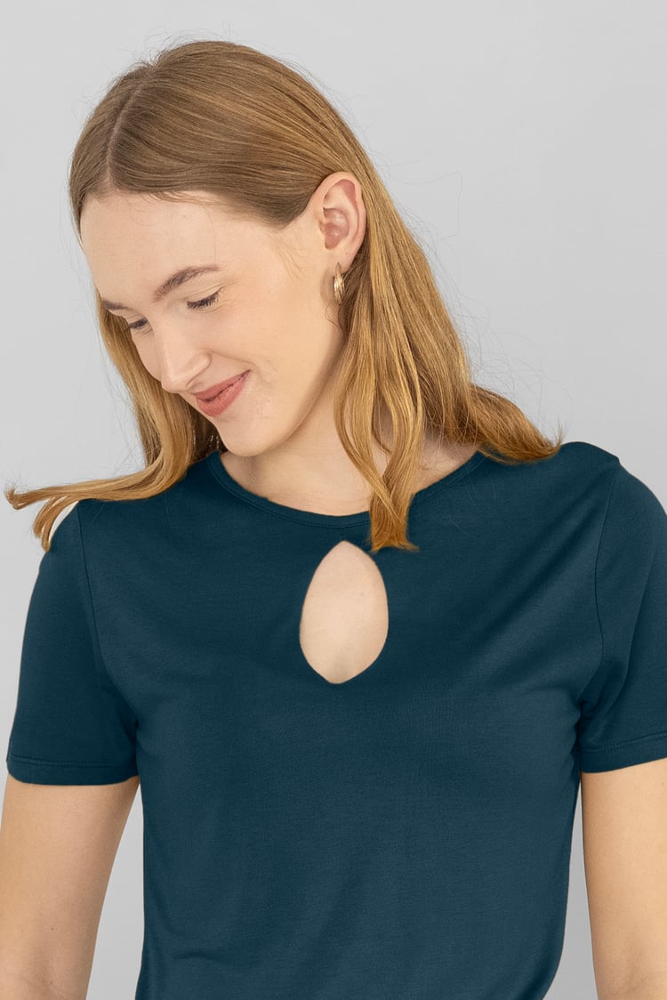 Key Hole Detail Short Sleeve Viscose Top