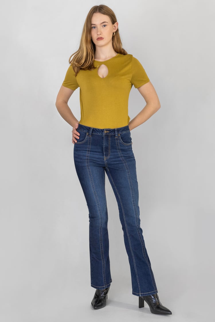 Key Hole Detail Short Sleeve Viscose Top