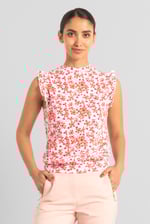 Floral Printed Smocked Hem Frill Top